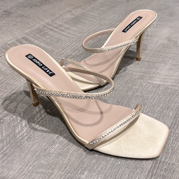 Thin Strappy Satin Slide on Heel - Picture 4 of 6